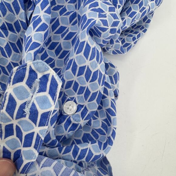 Tori Richard Blouse Womens Small Coastal Blue Popover Long Roll Tab Sleeves - Picture 7 of 8